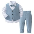 thumbnail image 2 of renvena Baby Boys 4Pcs Formal Suit Bow Tie Long Sleeve Dress Shirt Button Tuxedo Vest and Pants Gentlemen Outfits A Light Blue 12-18 Months, 2 of 7