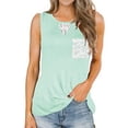 thumbnail image 3 of Camiseta Mujer Sin Mangas Tank Top Pocket Camiseta De Algodón, Encaje, Azul Claro, XL Eigraketly AP001700-14, 3 of 5