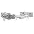 thumbnail image 6 of Modern Contemporary Urban Design Outdoor Patio Balcony Five PCS Sectional Sofa Set, White, Rattan, 6 of 7