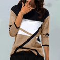 thumbnail image 2 of FAIWAD Women's Color Block Geometric Patchwork Print Tops Long Sleeve Round Neck Spring Summer Tops, 2 of 3