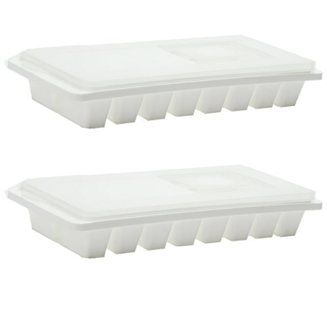 2 moldes para cubitos de hielo de 16 rejillas con tapa Ormromra color blanco