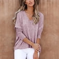 thumbnail image 2 of Mujer Cuello En V Top Manga Larga Color Puro Transpirable Simple Casual Otoño Invierno Jersey Blusas Camisas para Oficina En Casa Púrpura Rosado XL, 2 of 7