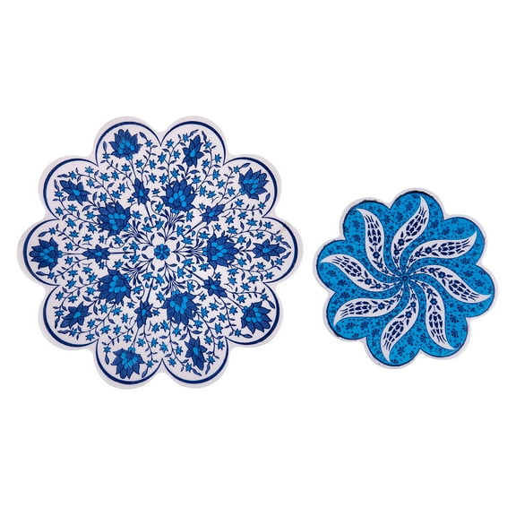 Set of 2 Large Ceramic Trivets - Blossom in Blue