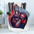 thumbnail image 4 of Hockey Soft Flannel Fleece Throw Blanket, Illustration of an Ice Hockey Player Holding Stick in Retro Style, Cozy Plush for Indoor and Outdoor Use, 70" x 90", Dark Coral Pale Blue, by Ambesonne, 4 of 5