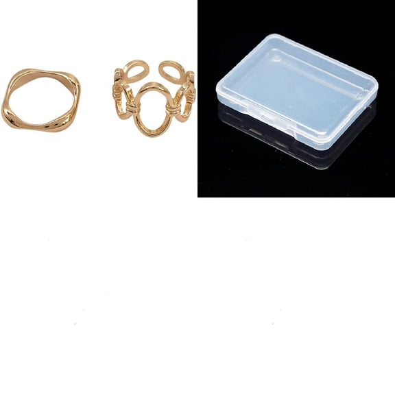 1set 2pcs Alloy Oval Cuff Rings & Square Finger Rings sets for Women Light golden Inner Diameter: 17~19mm
