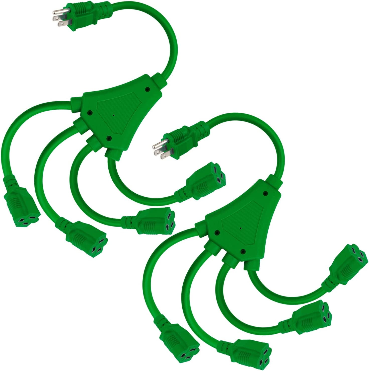 2 Pack 20 Inches 1 to 4 Extension Cord Splitter, 16/3 SJTW 3 Prong Power Cord, Indoor and