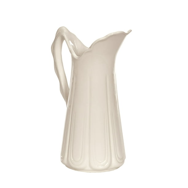 Classic With Ridged Handle Textured White 6 x 8.25 Ceramic Decorative