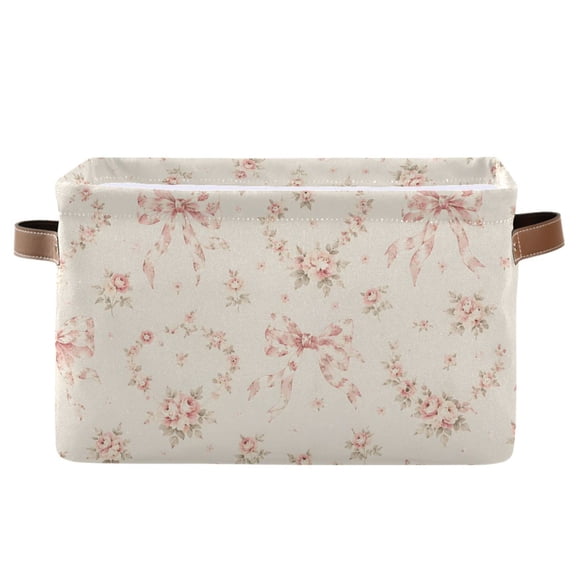 Watercolor Bow-shaped Flower Foldable Storage Large Fabric Storage Baskets Organizer Storage Bins with Handles for Home Office