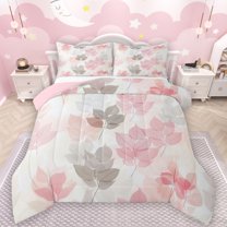 Manfei Rustic Fall Leaves Bedding Comforter Set,Natural Plant Twin Comforter Sets,Pink White Bedding Set For Girls Kids,Luxury Bedroom Decor Reversible,2 Pieces