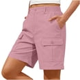 thumbnail image 4 of Fewfanhot Shorts for Women Cargo Trendy High Waisted Casual Summer Elastic Mid Thigh Solid Color Shorts, 4 of 6