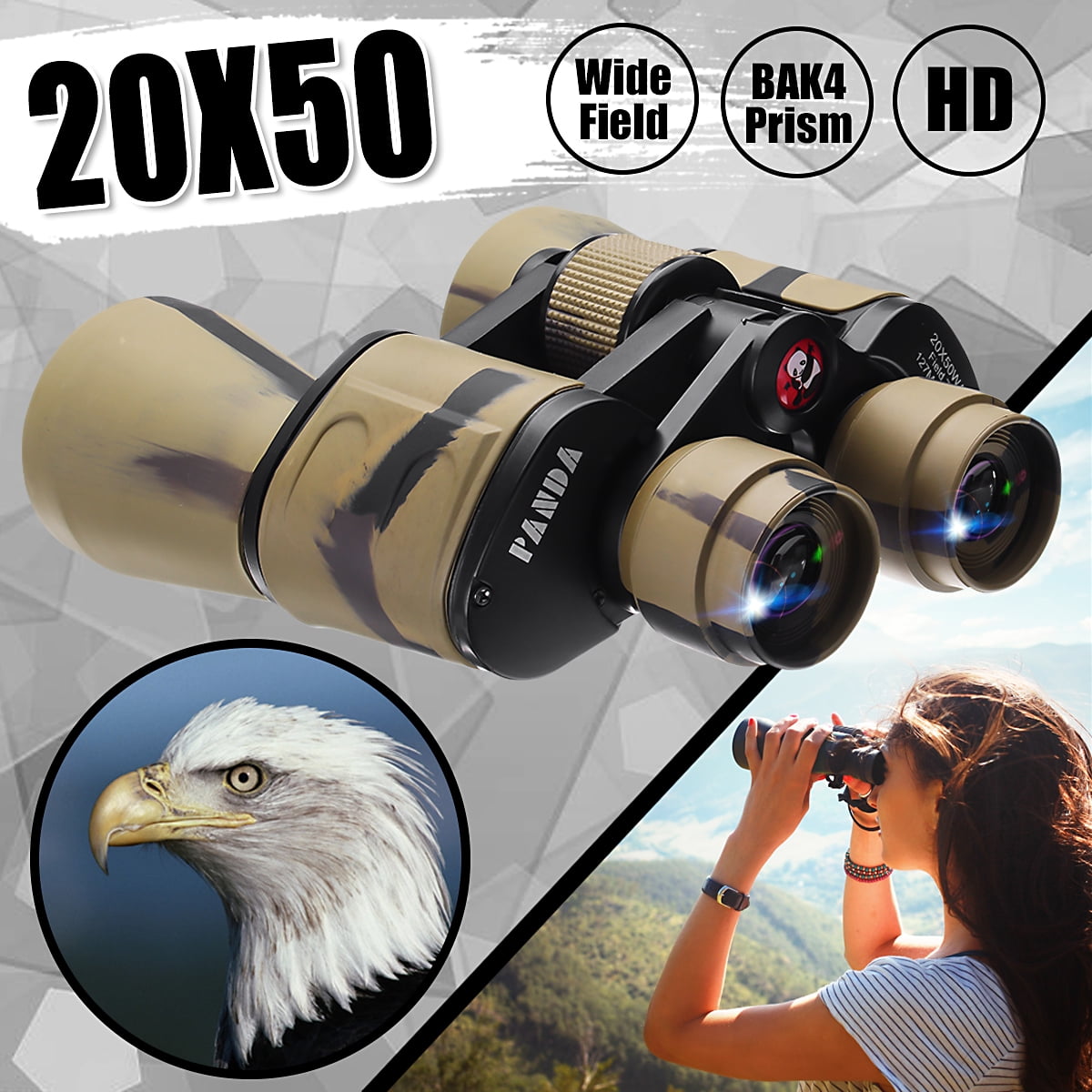 Magnification 20x50x 50mm Camouflage Binoculars Kit HD Zoom Low Water