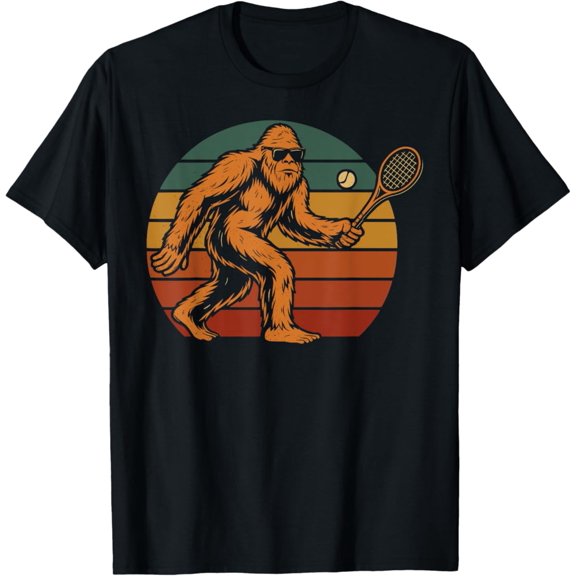 Sam Soft Bigfoot Playing Tennis Retro Sasquatch T-Shirt Full Size S-5Xl