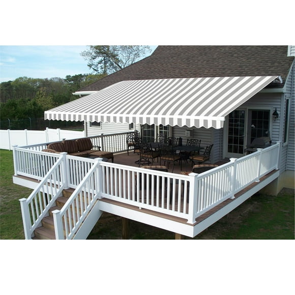 ALEKO 10' x 8' Retractable Home Patio Canopy Awning 10x8 ft, Gray and White Striped Color