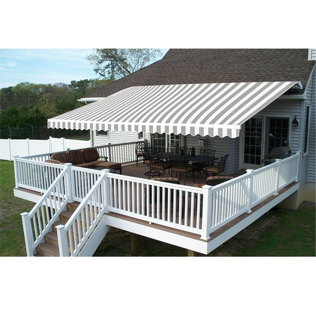 ALEKO Auvent Rétractable pour Terrasse Résidentielle 10 Pieds x 8 Pieds 10 x 8 Pi, Couleur Rayée Gris et Blanc