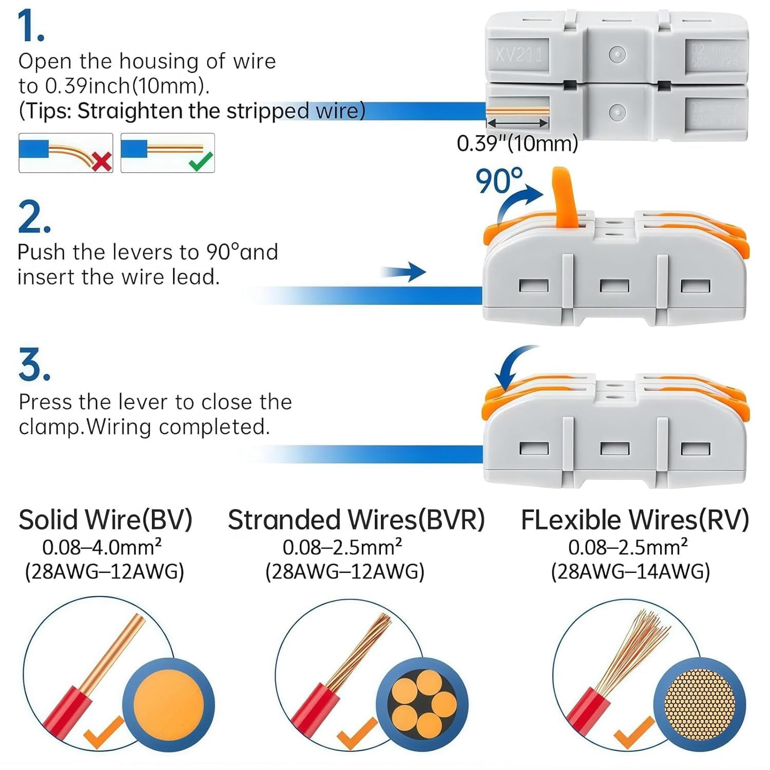 Universal Quick Lever Electrical Wire Connectors,28-12 Awg Mini Quick Connectors Push-in,1 in 1 Out Electrical Wire Butt Splice Inline Terminals,Household Electrical Connectors Flame Retardant (#C)