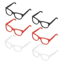 Uxcell 6 Pcs Mini Doll Eyeglasses, 1.1" Plastic Miniature Glasses Doll Costume Eyeglasses Oval Glasses Frames for Crafts Ball Joint Dolls Making Supplies Accessories, Black/White/Red