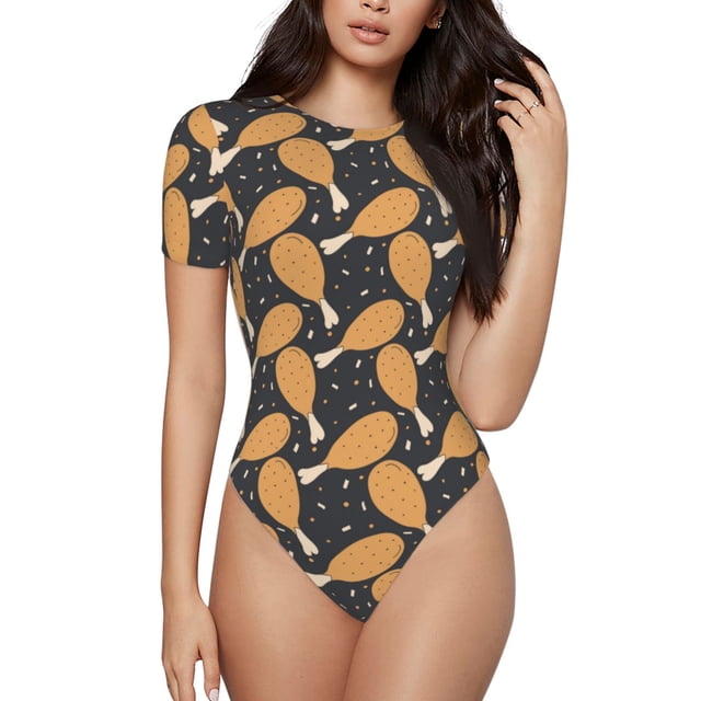 Fotbe Chicken Legs Body de Mujer con Cuello Redondo y Mangas Cortas, Sin Mangas Ajustado, Suave, Cómodo y Básico-Small