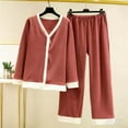 thumbnail image 6 of gbyLJF Women's Fleece Pajama Sets V-neck Long Sleeve Tops and Long Pant 2 Piece Sleepwear Thickened Warm Nightwear, 6 of 7