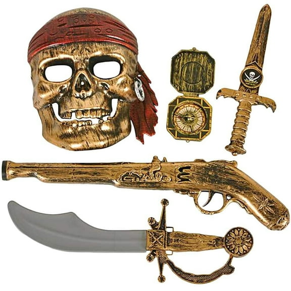 ArtCreativity Kid's Pirate Play Set – 5 Pieces, Sword, Pistol, Dagger, Compass & Mask – Fun Pretend Play and Halloween Costume Accessory