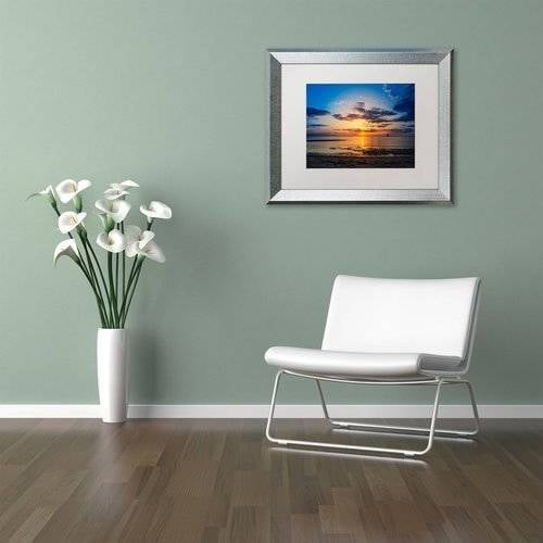 Trademark Fine Art 'Sunset Breakwater Lighthouse' Canvas Art by PIPA Fine Art, White Matte, Silver Frame
