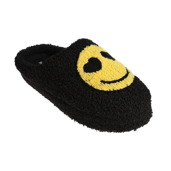 Kensie Women's Fuzzy Smiley Face Slipper, Comfy Indoor Outdoor Closed Toe House Slippers for Women