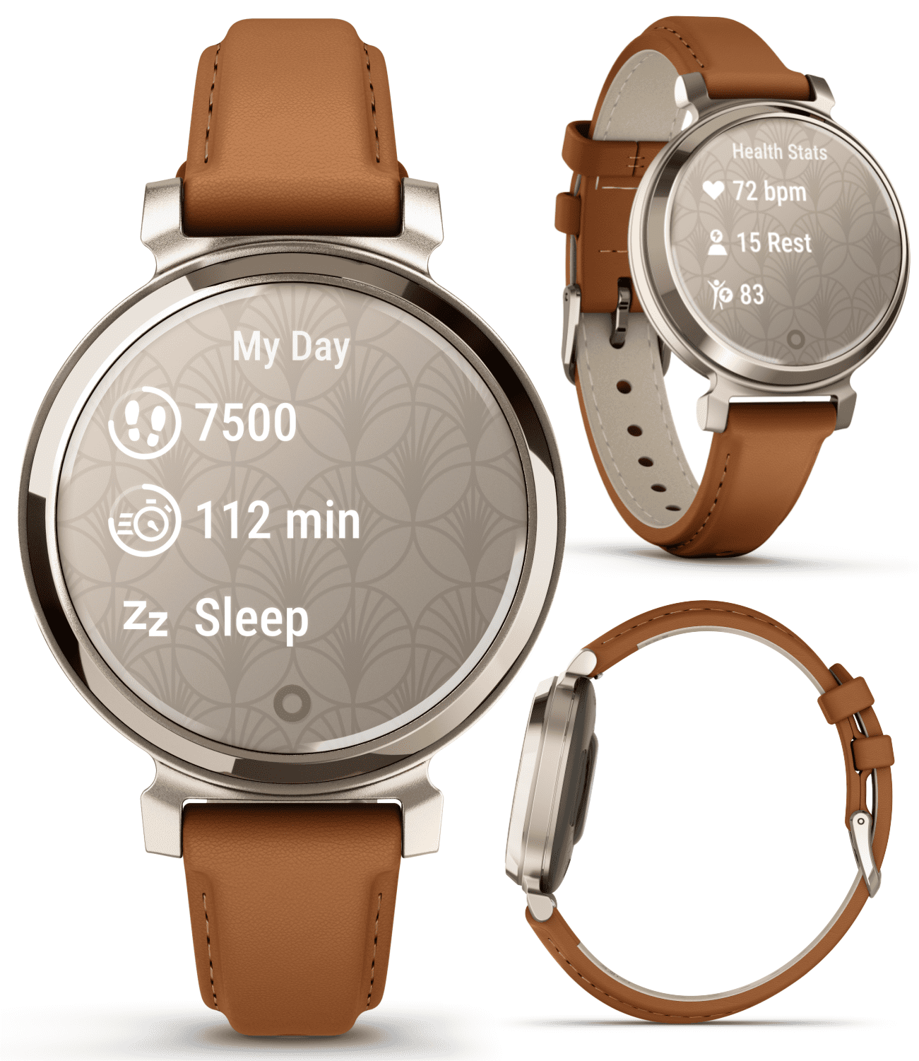 Garmin Lily 2 Classic - Cream Gold with Tan Leather Band: Women Stylish Smartwatch w/ contactless payments | Up to 5 days Battery Life, Health & Fitness tracker. 010-02839-02 + Wearable4U Gift Bundle