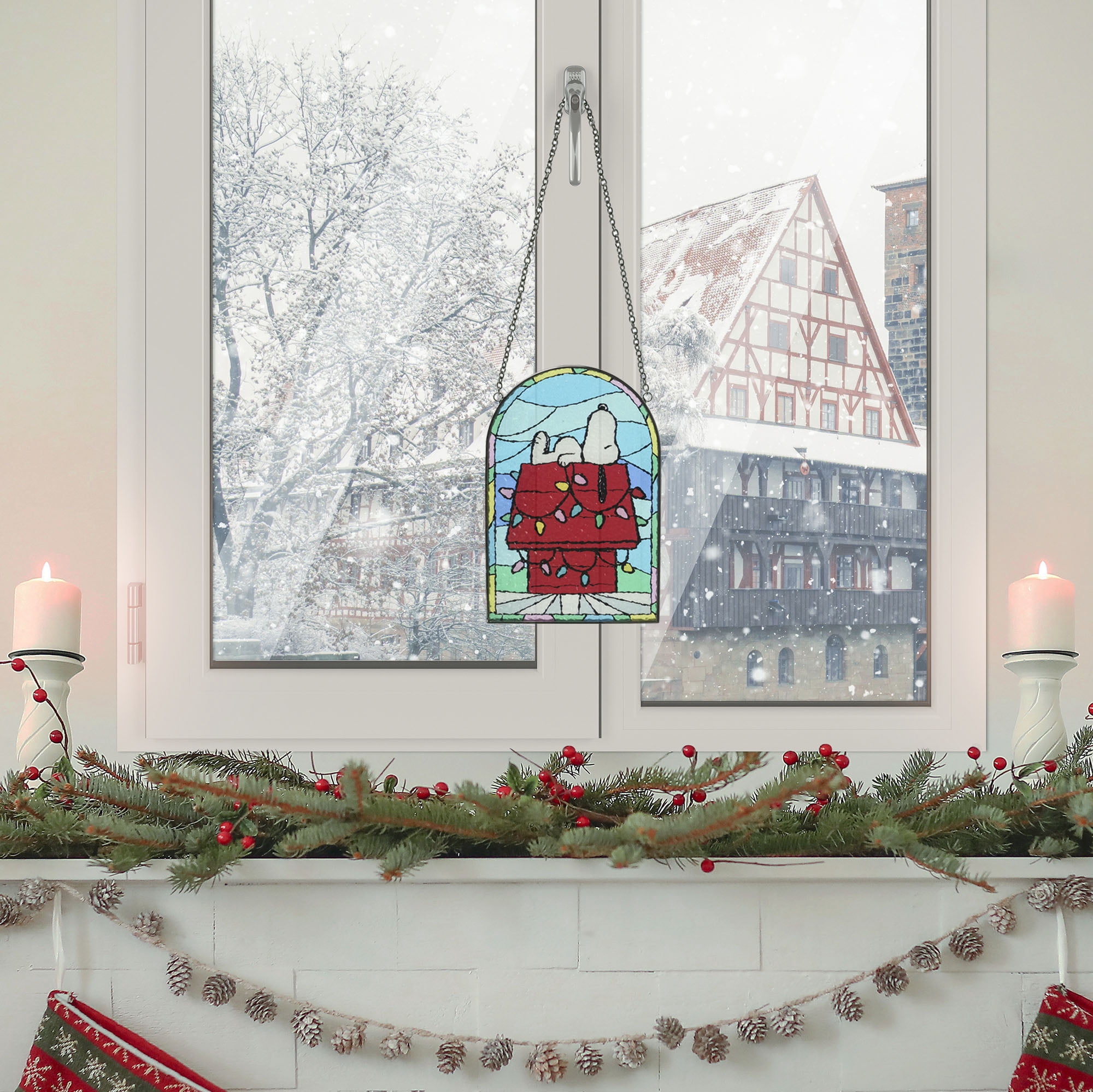 Peanuts Snoopy Mini Stained Glass Christmas Ornament – Holiday Hanging Accent