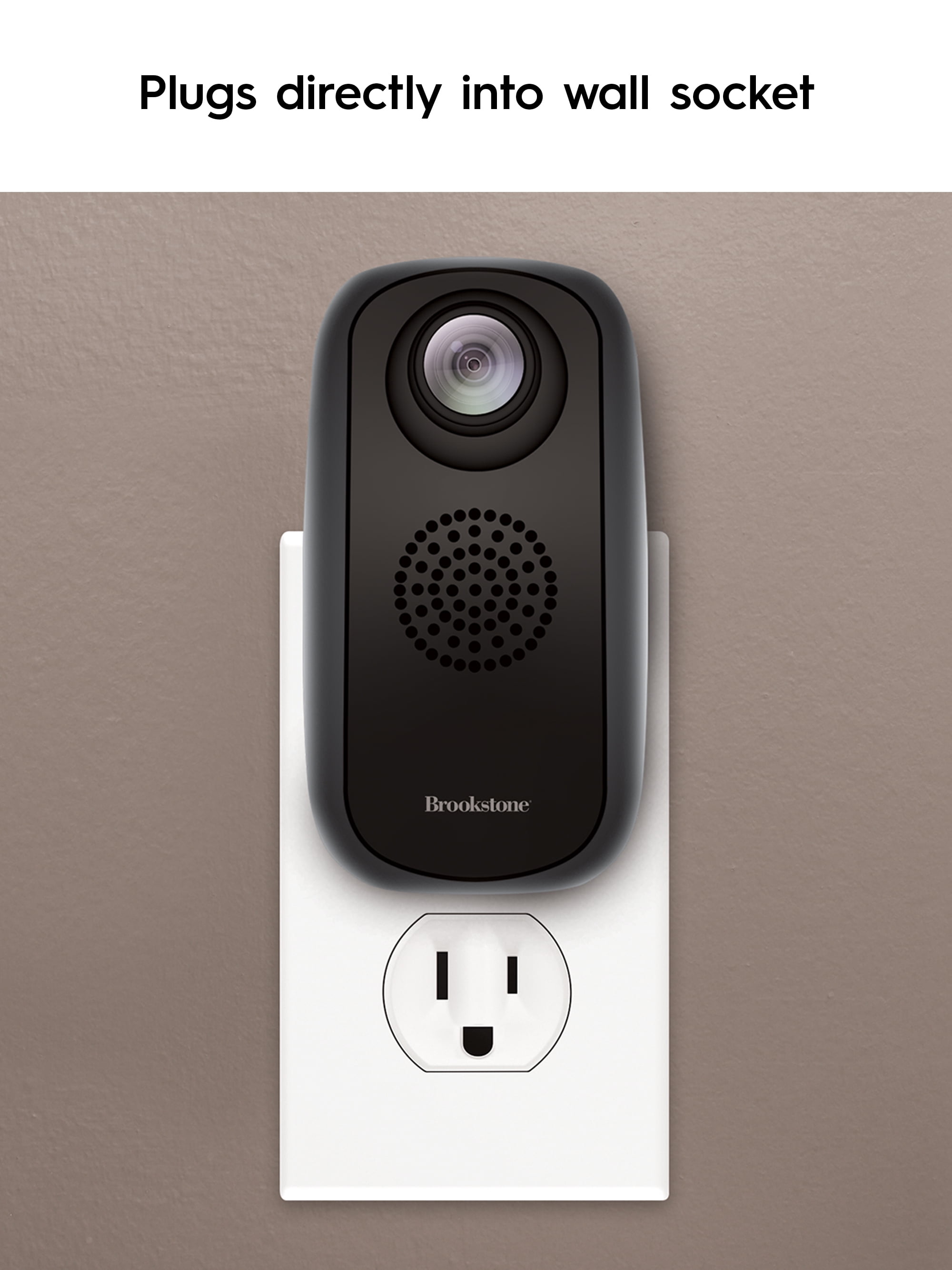 Brookstone Cordless Security/Surveillance WIFI Camera with a Plug on the back and Adjustable Angled Lens that Plugs Directly into the Electrical Wall Socket and is Accessible from Anywhere with App