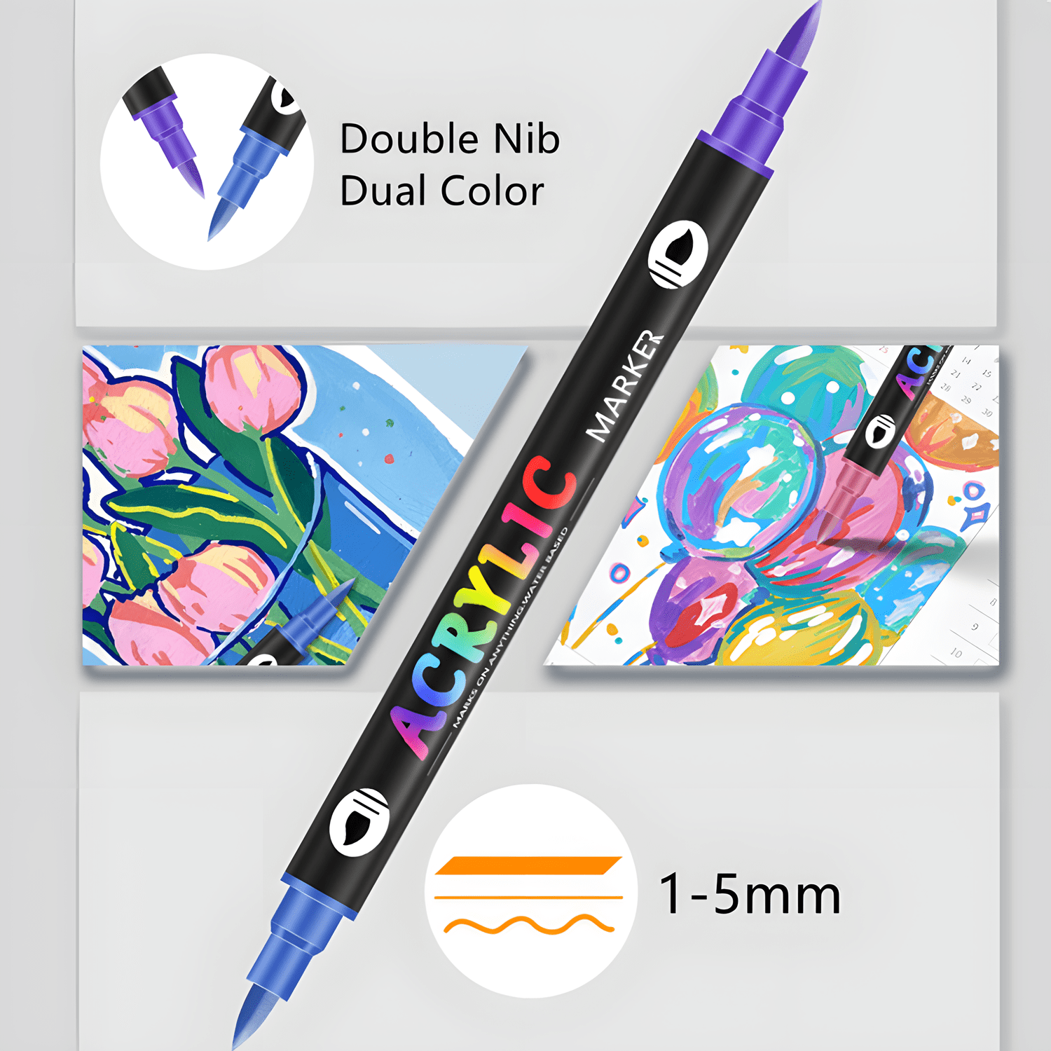 24/48/72 Colors Double Colors Nib Acrylic Markers, Paint Pens, Dual Color Art Markers Brush Pen Dual Tip for DIY Crafts