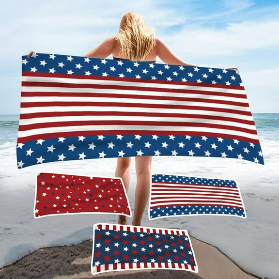 Gosuguu 4th of July Beach Towels - Red, White & Blue Patriotic Towels, Large Soft Towels for Summer Pool, Beach, & Picnic, Ideal for Outdoor Celebrations