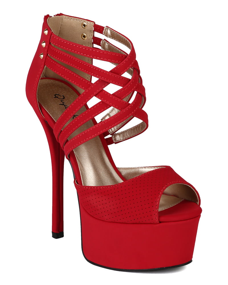 Qupid Womens Peep Toe Platform Ruffle Upper Stilettos High Heel Dress Sandals Fashion Shoes