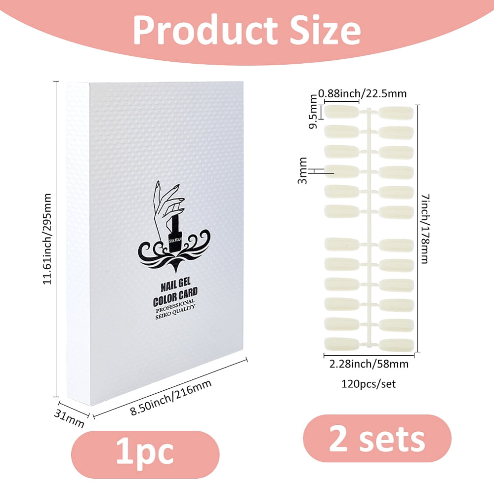 1set 2 Sets Practice False Nail Tips for DIY Nail Art Design Display with 1Pc Plastic Nail Sample Display Book White 17.8x5.8x0.3cm