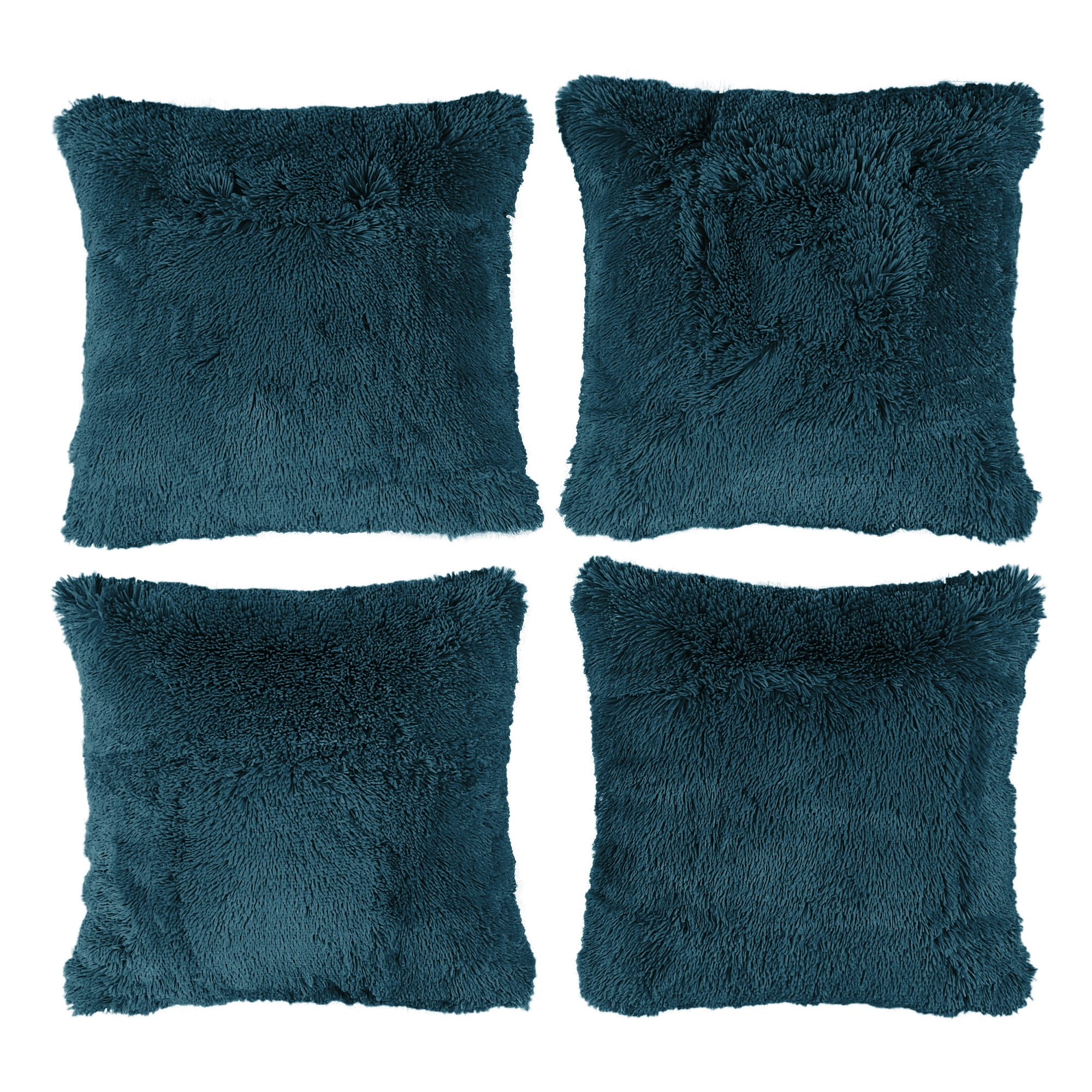 Home Soft Things Luxury Shaggy Faux Fur Throw Pillow Cases, Ultra Soft Plush Pillow Covers Fluffy Decorative Cushion Covers, No Pillow Insert, Set of 4, Teal, 20x20 Inch