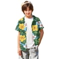 thumbnail image 3 of Abcomgle Boys Hawaiian Shirt Size 10-12 Cartoon Floral Print Boys Beach Shirt Button Down Short Sleeve Cruise Spring Shirts for Boys,Dark Green,5-6Years, 3 of 5