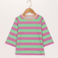 thumbnail image 4 of Efsteb Kids Girls' Fashion Short Sleeve T Shirts Crew Neck T Shirts Striped Print Graphic Tee Short Sleeve T Shirts Comfy Soft Loose Casual Blouses (Green,9-10 Years), 4 of 8