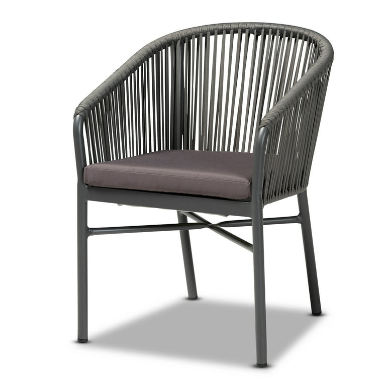 Baxton Studio Marcus Modern and Contemporary Grey Finished Rope and Metal Outdoor Dining Chair, Size: 22.5 x 22.5 x 32, Gray