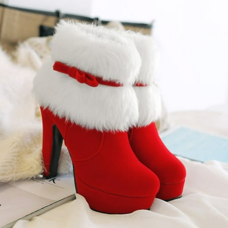 

Womens Winter Shoes High Christmas Faux Chunky White 38