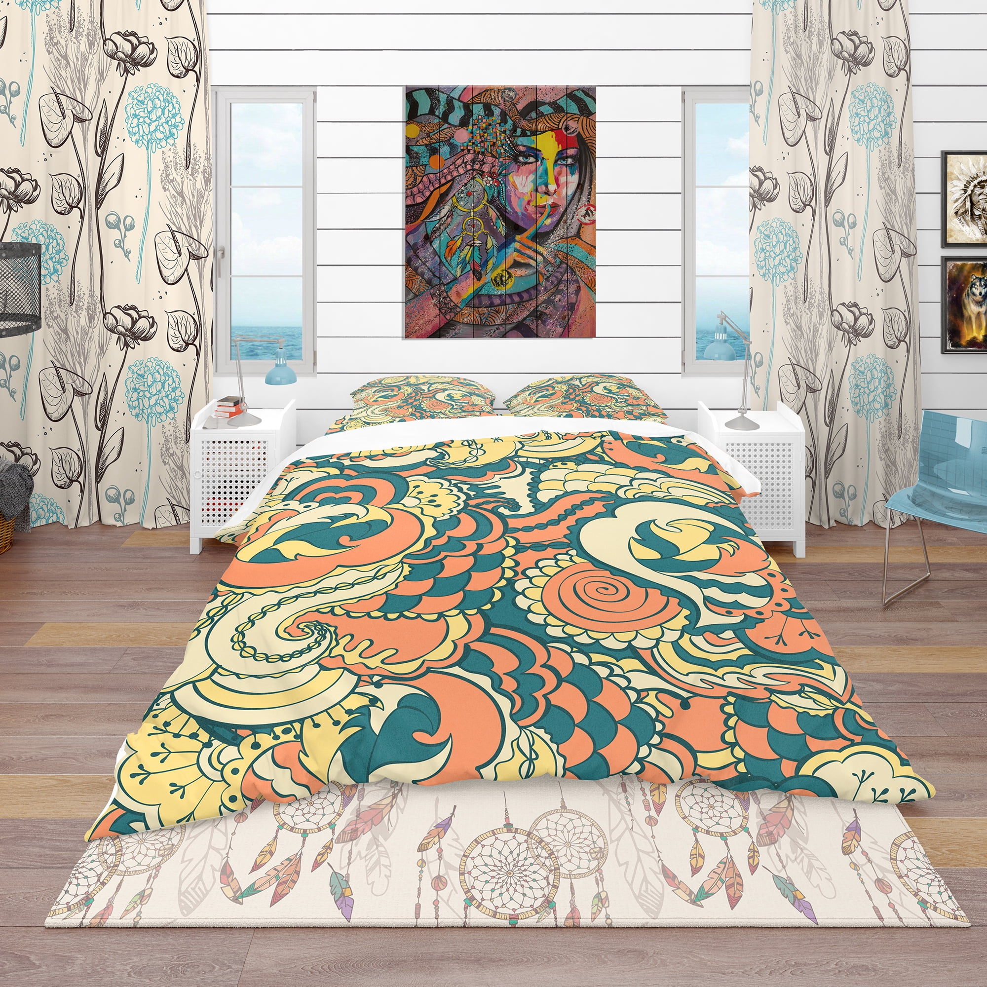 Designart 'Floral Pattern Background' Bohemian & Eclectic Duvet Cover Set
