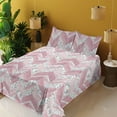 thumbnail image 2 of Ambesonne Chevron Fitted & Flat Sheet with Shams 4 Pcs Set, Marble Zigzag Pattern Art, King, Dried Rose and Soft Pink, 2 of 5