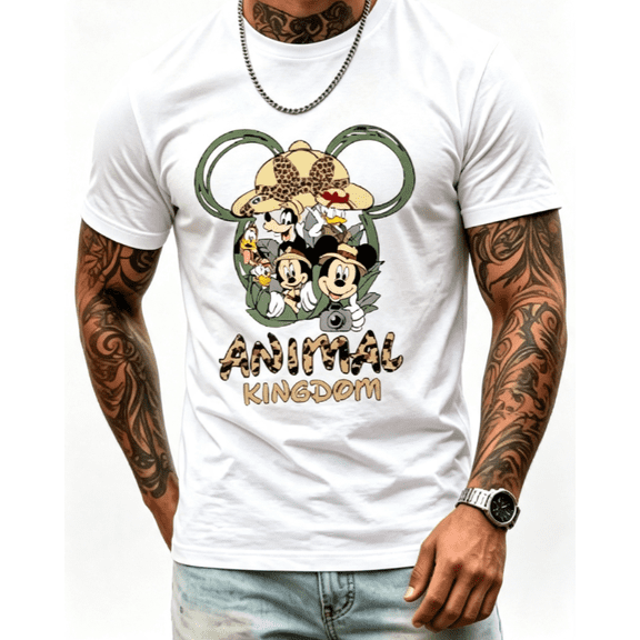 【New Arrival】Safari Animal Kingdom Themed Graphic T‑Shirt, Unisex Crew Neck Short‑Sleeve Cotton Tee, Jungle Vacation Fan Casual Top