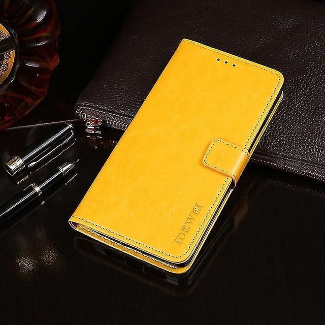 Funda Idewei de piel con tapa horizontal y textura Crazy Horse para iPhone SE 2022/SE 2020, con soporte, ranuras para tarjetas y billetera (negra)