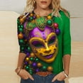 thumbnail image 2 of Feancey Womens 3/4 Length Sleeve Tee Shirts Mardi Gras Tops for Women Trendy Mask Print New Orleans Tshirt Breathable Casual Round Neck Parade Blouse Multicolor XXL, 2 of 6