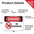 thumbnail image 2 of No Swimming OSHA Danger Aluminum Sign 18 Inch x 12 Inch - 10 Pack, 2 of 8