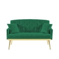thumbnail image 5 of Retro Style Velvet Fabric Loveseat Sofa,  2-Seat Upholstered Sofa Couch with Square Armrest, Gold Metal Legs, 2 Pillows, Lovely Couch for Living Room, Bed Room, Study, Green, 5 of 8