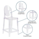 Ghost Counter Stool in Transparent Crystal with Oval Back