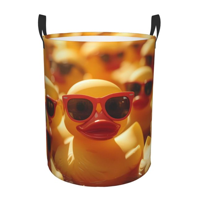 Balery Sunglasses Yellow Duck Cesta de ropa redonda con asas, impermeable, independiente, para ropa, juguetes, dormitorio y familia-Small