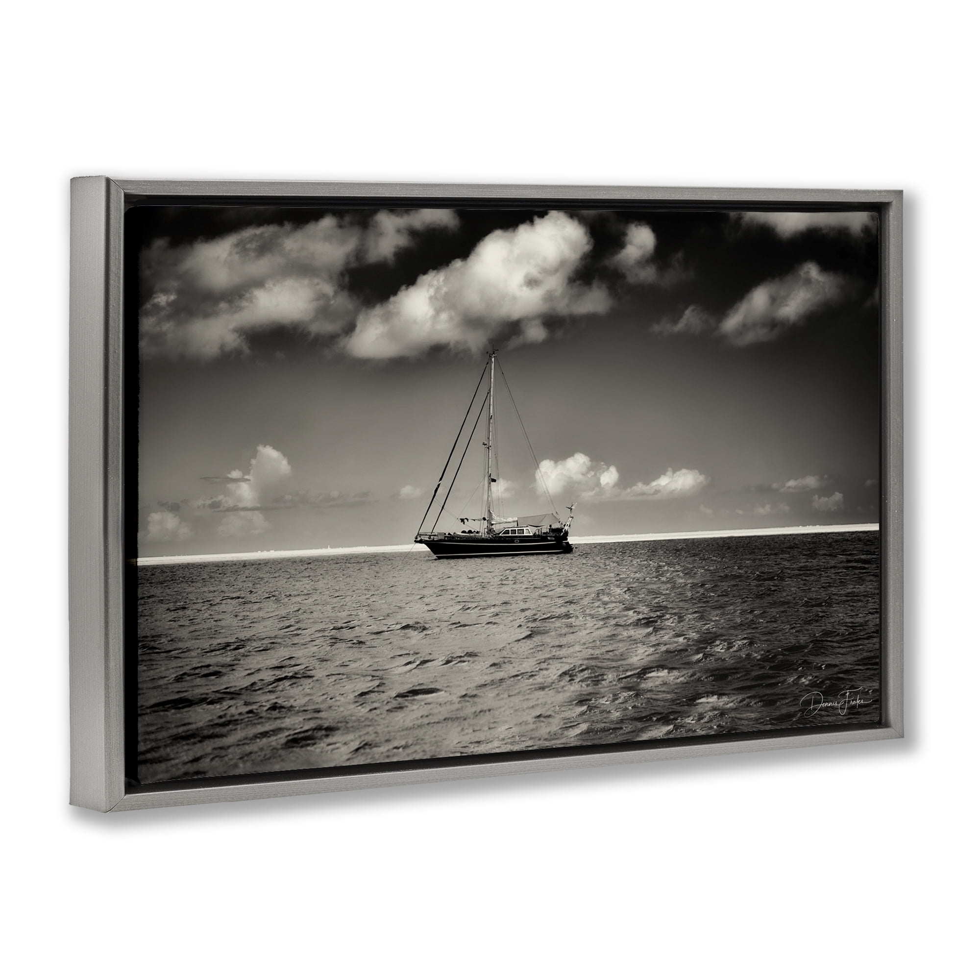 Stupell Industries Clouds Over Big Ship Landscape Photography Gray Floater Framed Canvas Art Print Wall Art, 25 x 17