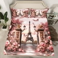 thumbnail image 2 of Feelyou Paris Eiffel Tower Bed Sheets, Pink Rose Flower Floral King Sheets, Romantic Valentine's Day Sheet Set, Lightweight Room Decor, 4 Pieces, 2 of 7