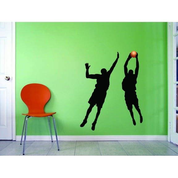 Custom Wall Decal Basketball Jump Shot Basket Score Win Vinyl Wall - 14x28"