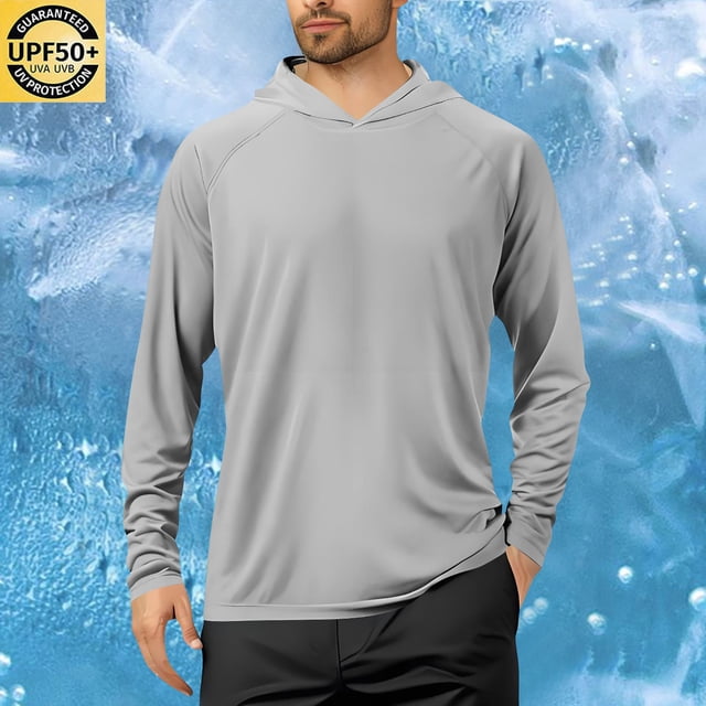 pstuiky camisas de manga larga para hombre, Blusa de manga larga con capucha y protector solar de verano para hombre, transpirable, de color liso top de hombre xl